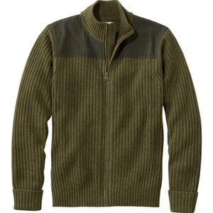 L.L.Bean Men's Commando Sweater Large Tall Green Full Zip